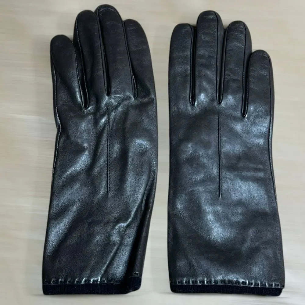 Vintage, Expresso Brown Genuine Leather Gloves, Knit Interior, Top Seam, Medium